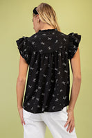 GiGio Lightweight Bow Print Top in Black