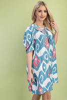 GiGio Peter Pan Collar Printed Mini Dress in Blue Mix