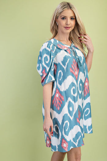 GiGio Peter Pan Collar Printed Mini Dress in Blue Mix