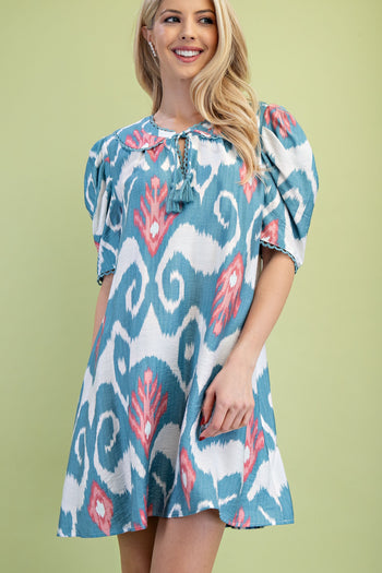 GiGio Peter Pan Collar Printed Mini Dress in Blue Mix