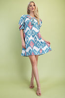 GiGio Peter Pan Collar Printed Mini Dress in Blue Mix