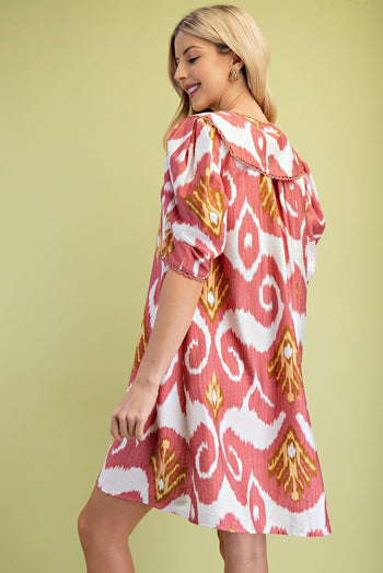 GiGio Peter Pan Collar Printed Mini Dress in Berry Mix