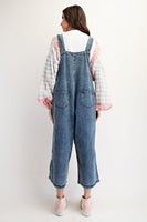Easel OVERSIZED Flower Patched Overalls in Dark Denim