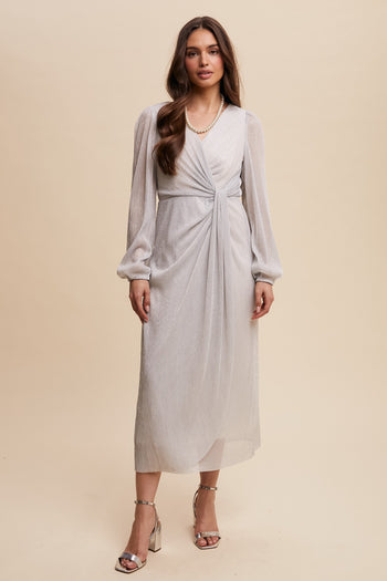 Listicle Glittered Mesh Wrap Style Maxi Dress in Pearl