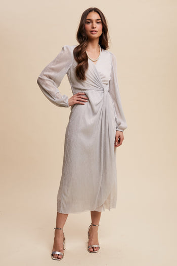 Listicle Glittered Mesh Wrap Style Maxi Dress in Pearl