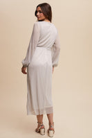 Listicle Glittered Mesh Wrap Style Maxi Dress in Pearl