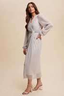 Listicle Glittered Mesh Wrap Style Maxi Dress in Pearl