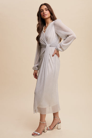 Listicle Glittered Mesh Wrap Style Maxi Dress in Pearl