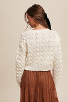 Listicle Open Front Cable Knit Cardigan with Contrasting Color Bow Tie Front in Cream