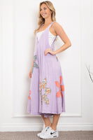 BlueVelvet Mixed Print Flower Patched Overalls in Lavender