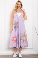 BlueVelvet Mixed Print Flower Patched Overalls in Lavender