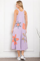 BlueVelvet Mixed Print Flower Patched Overalls in Lavender