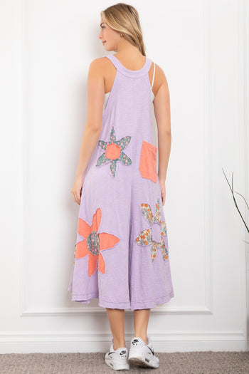 BlueVelvet Mixed Print Flower Patched Overalls in Lavender