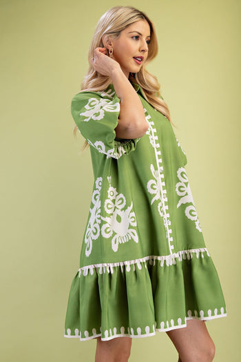 GiGio Two Toned Bold Print Mini Dress in Green