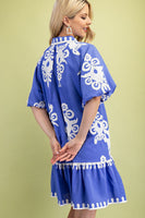 GiGio Two Toned Bold Print Mini Dress in Blue