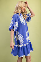 GiGio Two Toned Bold Print Mini Dress in Blue