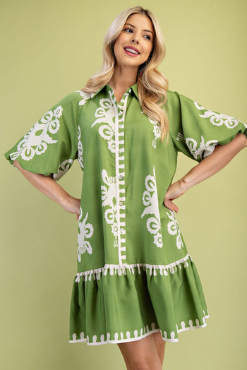 GiGio Two Toned Bold Print Mini Dress in Green