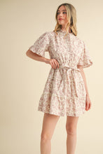 Load image into Gallery viewer, &amp;merci Floral Print Belted Tiered Mini Dress in Ivory Pink Floral
