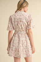 &merci Floral Print Belted Tiered Mini Dress in Ivory Pink Floral