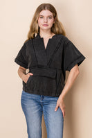 White Birch Lightweight Mineral Washed Knit Hooded Top in Black