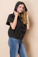 White Birch Lightweight Mineral Washed Knit Hooded Top in Black