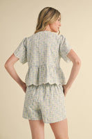 &merci Embroidered Floral Gingham Top and Shorts Set in Baby Blue