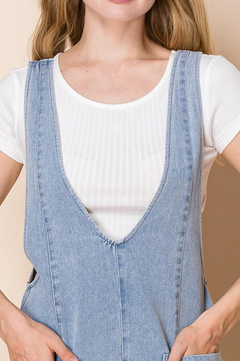 White Birch Knit Romper in Light Denim