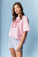 RARERAW OVERSIZED T-Shirt with Cherry Bow Applique on Front in Pink