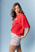 RARERAW OVERSIZED T-Shirt with Cherry Bow Applique on Front in Red