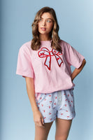 RARERAW OVERSIZED T-Shirt with Cherry Bow Applique on Front in Pink