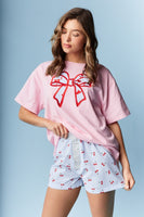RARERAW OVERSIZED T-Shirt with Cherry Bow Applique on Front in Pink