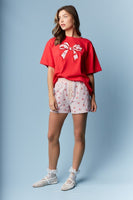 RARERAW OVERSIZED T-Shirt with Cherry Bow Applique on Front in Red