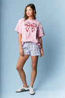 RARERAW OVERSIZED T-Shirt with Cherry Bow Applique on Front in Pink