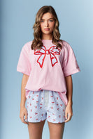 RARERAW OVERSIZED T-Shirt with Cherry Bow Applique on Front in Pink
