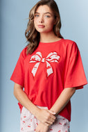 RARERAW OVERSIZED T-Shirt with Cherry Bow Applique on Front in Red
