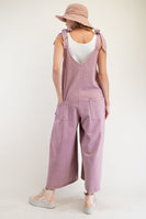 Easel Mineral Washed Terry Knit Flower Patch Jumpsuit in Mauve