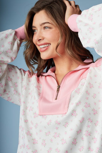 RARERAW Solid and Floral Print Set in Off White/Pink