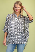 GiGio OVERSIZED Printed Sheer Lurex Button Down Top in Ivory