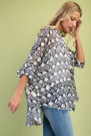 GiGio OVERSIZED Printed Sheer Lurex Button Down Top in Ivory