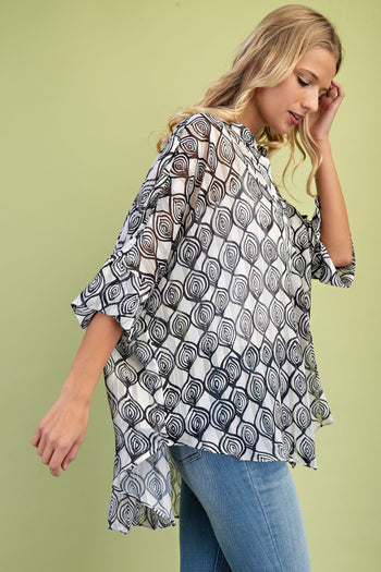 GiGio OVERSIZED Printed Sheer Lurex Button Down Top in Ivory