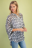 GiGio OVERSIZED Printed Sheer Lurex Button Down Top in Ivory