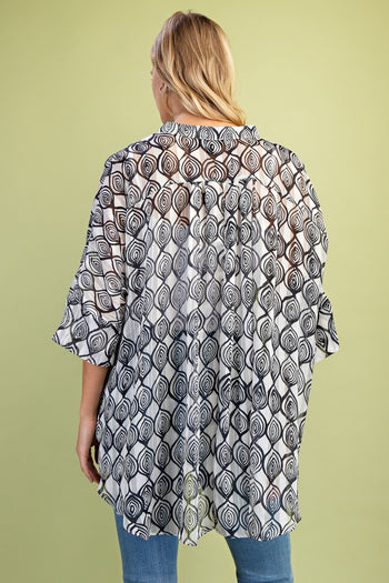 GiGio OVERSIZED Printed Sheer Lurex Button Down Top in Ivory