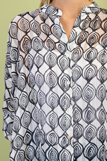 GiGio OVERSIZED Printed Sheer Lurex Button Down Top in Ivory