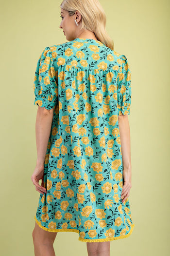 GiGio Floral Print Mini Dress in Green