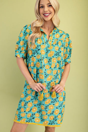 GiGio Floral Print Mini Dress in Green