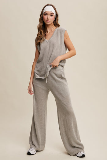 Listicle Soft Knit Lounge Set in Heather Grey