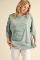Jodifl Solid Color Terry Knit Top with Flower Front in Sage