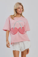 Oddi Cherry Motif Patched Top in Pink