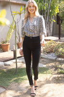 VOY Jacquard Color Block Top in Grey