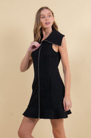 Doe & Rae Solid Color Zip Up Front Mini Dress in Black